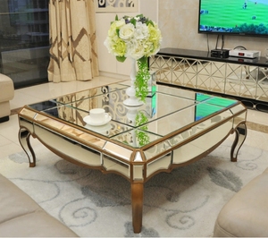 Luxury Silver Mirrored <strong>Coffee</strong> <strong>Table</strong> with <strong>Curved</strong> Leg <strong>Glass</strong> Material Centre <strong>Table</strong> for Home or Hotel for Living Room Furniture - Product Image 2