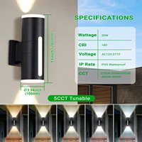 Lámpara de Pared Moderna con Cubierta de Acrílico ETL 5CCT, 20W IP65, Aplique de Pared Exterior de Aluminio con Fotocélula para Villa