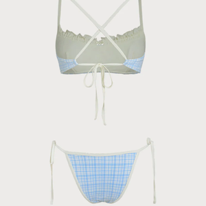 Prodotti Estivi di Alta Qualità, Produttore OEM, Logo Personalizzato, Costume da Bagno Ecologico a Quadretti Blu per Ragazze Adolescenti - Product Image 6