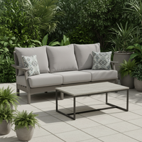 Ensemble durable en matériaux 100% recyclables, cadre imperméable, coussins sans entretien, trois places, mobilier de jardin moderne pour l'extérieur