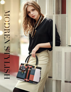 Customized Logo Contrast Plaid Sewn Boston Messenger Bag Single <b>Strap</b> <b>Shoulder</b> Bag Women Elegant Literature Art - Product Image 2