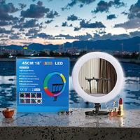 Ring Light Selfie Profesional 18 Inci RGB dengan Tripod Stand untuk Ponsel, Lampu LED Fill Light, Pencahayaan Fotografi Profesional, Audio Profesional