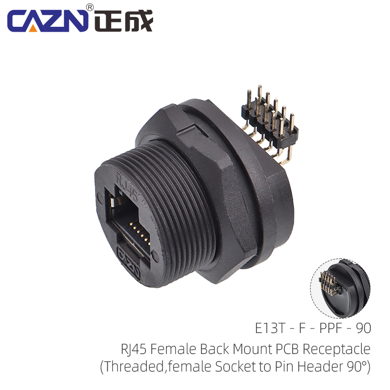 RJ45 female back mount PCB receptacle - Right angle