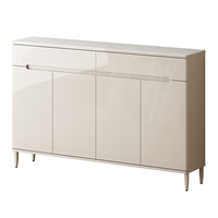Buffet moderne blanc crème brillant avec dessus en pierre frittée, meuble de rangement en MDF pour salle à manger, salon, hôtel