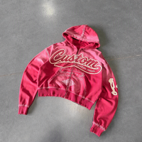 Sweat-shirt vintage personnalisé à capuche zippé, coupe courte, délavé à l'acide, avec patchs et déchirures, vente en gros fabricant