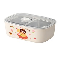 Boîte à bento portable à double compartiment en acier inoxydable 304 de qualité alimentaire, motif dessin animé mignon, pour une conservation optimale de la fraîcheur