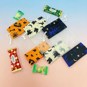 Pochette en coton et organza personnalisée pour Halloween, emballage de bonbons, sac à cordon pour bonbons - Product Image 2