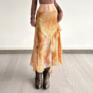 กระโปรงมิดิทรงเอวธรรมชาติสไตล์อเมริกันวินเทจ แต่งระบายลายดอกไม้แบบอสมมาตร แฟชั่นสตรีทสไตล์สำหรับผู้หญิง - Product Image 4