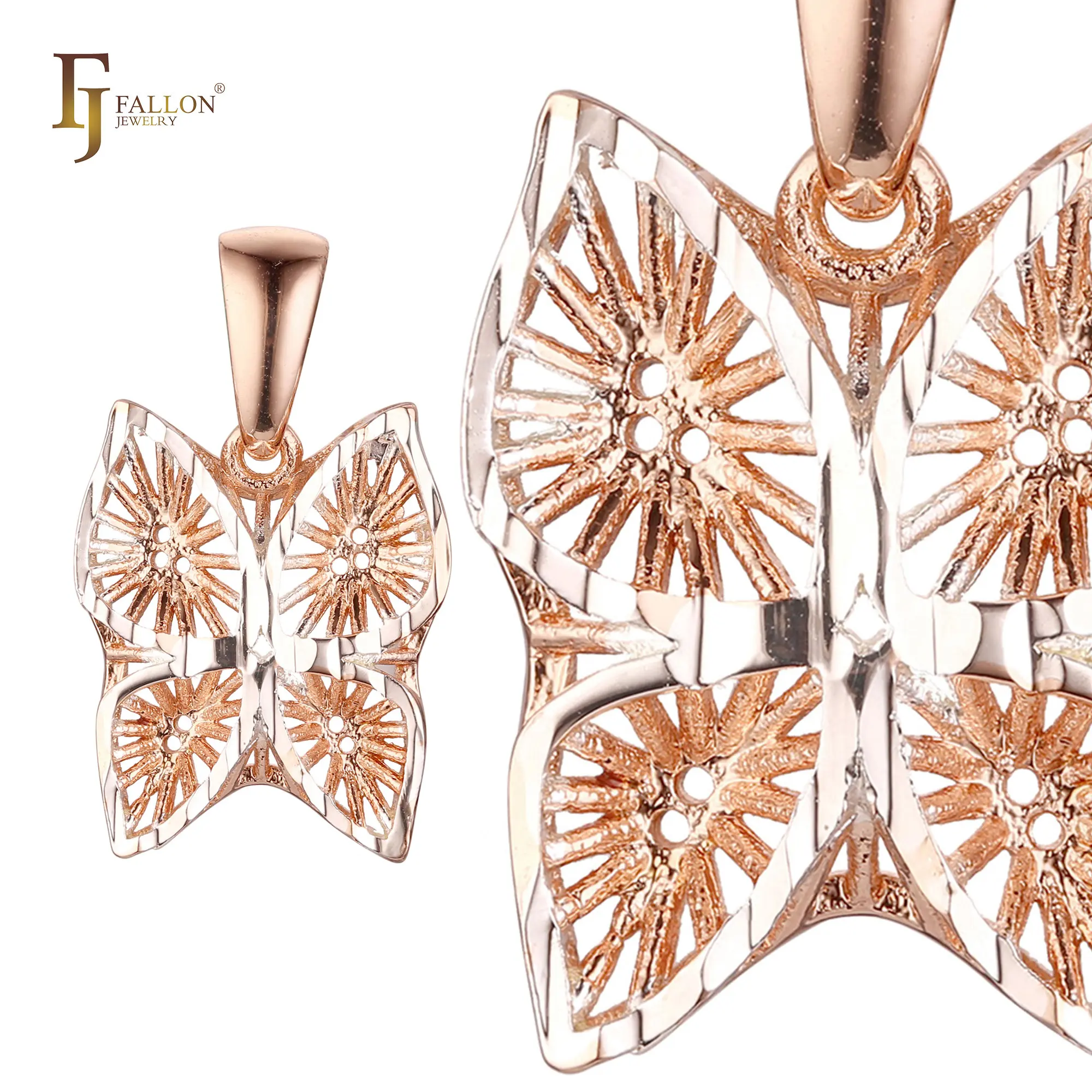 F96100295 FJ Fallon gioielli di moda farfalla ciondolo In filigrana placcato In oro rosa due tono a base di ottone campione disponibile