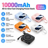 Batterie externe magnétique portable HYTO 10000mAh, chargeur rapide 22,5W, charge sans fil 15W, câbles doubles intégrés pour iPhone Android