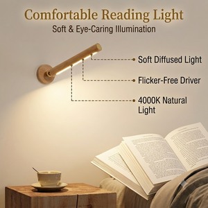 Luminária de Parede de Madeira por Atacado, Giratória 360°, Magnética, Recarregável USB, LED Regulável por Toque, Luz de Leitura Nórdica, Logotipo Personalizado OEM - Product Image 3