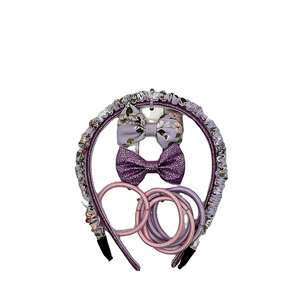 Juego de diadema con pinza para el pelo con lazo de tela con estampado de Flora de estilo dulce para niñas, pinzas para el pelo con cuerda para el pelo, diadema brillante - Product Image 1