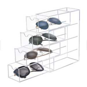 Acrylic Sunglasses <strong>Display</strong> <strong>Case</strong> with Drawer | Multi-Tier <strong>Rotating</strong> Stand &amp; Storage Showcase | Custom Retail Organizer for Eyewear - Product Image 1