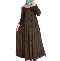 Nouveau printemps et automne nouveau coton musulman et chanvre Art rétro décontracté taille ample col rond robe à volants