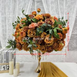 Bola de Flores de Rosa Artificial de Terciopelo Realista Personalizada, Hecha a Mano, con Hojas Mixtas en Rosa, Rojo y Verde, Centro de Mesa para Bodas - Product Image 2
