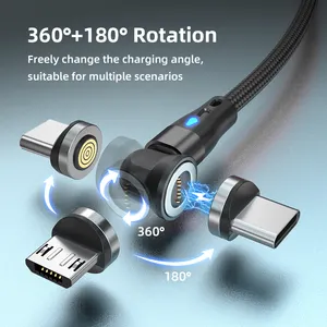Wholesale 3A Magnetic USB Cable With Data Transfer 1m 2m Micro USB Type C 3in1 Magnetic Fast Charger Cable