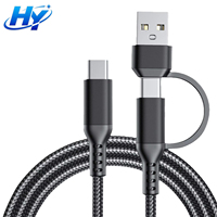 Câbles de charge pour téléphone 2-en-1 USB-A vers Type-C en nylon tressé, accessoires pour iPhone, Android, montres connectées et téléphones mobiles