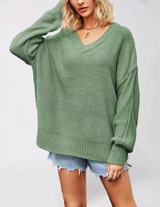 <span class=keywords><strong>Pull</strong></span> en maille à col en V ample de grande taille, best-seller, style classique old money, fil épais, <span class=keywords><strong>pull</strong></span> doux pour femmes - Product Image 2