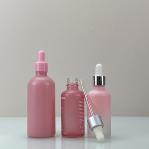 Luxury Cosmetic Essential Oil <b>Dropper</b> <b>Bottle</b> Frosted pink 20ml 30ml 50ml 100ml Round Serum Glass <b>Bottle</b> with Silver Aluminum Cap - Product Image 2