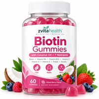 Gummies de biotine en marque blanche, approvisionnement en gros, soutien pour cheveux, ongles et peau, saveur fruits rouges mélangés, huile de coco, 7 nutriments