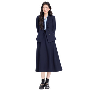 Women's Navy Blue Suit Set Solid Color Wool Blend Workwear Spring Autumn Casual Office Wear - Product Image 2