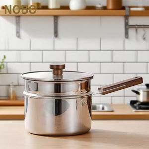 Marmite de cuisson intégrée en acier inoxydable de style vintage moderne, petite, pour lait, soupes, bouillons, nouilles et aliments pour bébés, avec fonction vapeur - Product Image 1