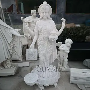 QUYANG personnalisé inde Religions dieu hindou Statue sculpture sur pierre Lakshmi Sculpture marbre Laxmi Statues déesse de la richesse