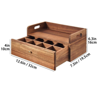 Boîte de rangement et station à thé en bois d'acacia avec tiroir et compartiments pour sachets de café et de thé