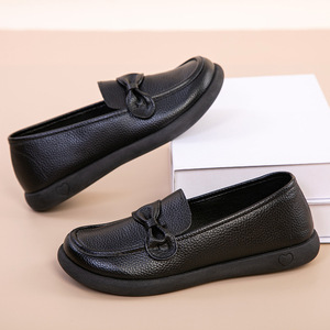 White <b>Leather</b> Loafers Women Slip On Flats Bow Detail Casual Office Shoes - Product Image 4
