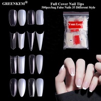 500 pièces/sac faux ongles 35 ongles différents couleurs naturelles et transparentes cercueil Stiletto couverture complète presse sur ongles conseils