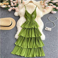 Robes de plage décontractées à volants pour femmes, tendance, à bretelles spaghetti, col en V, plissées et à étages, pour revendeurs en ligne personnalisés