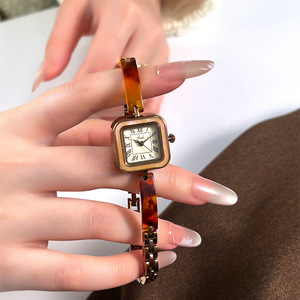 Womens Gold Square Watch Tortoise Shell <b>Bracelet</b> Roman Numerals Elegant Quartz Wristwatch - Product Image 2