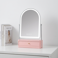 Miroir de Maquillage LED Incurvé avec Tiroir de Rangement, Simple Face, 3 Modes d'Éclairage, Rechargeable USB, Design Blanc pour Coiffeuse et Commode