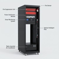 W-TEL Armoire de télécommunications intégrée intelligente micro-mini pour centre de données, rack de serveur 42U, rack modulaire, centre de données intérieur avec sécurité
