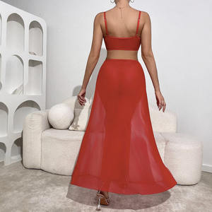 2025 ultimo modello Sexy donna Sexy pigiama rosso abito lungo Push up biancheria intima Sexy con accessori di perle - Product Image 5