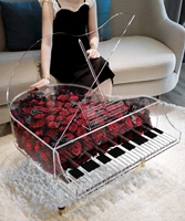 Luxueuze acryl piano bewaardoos met roos ornament voor de eerste akkoord-eternity flower gift Valentijnsdag Kerstmis housewarming
