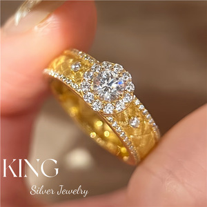 Bague Fleur en Argent Sterling S925 Plaqué Or avec Sertissage Pavé pour Femme, Bijou Fin de Mariage - Product Image 1