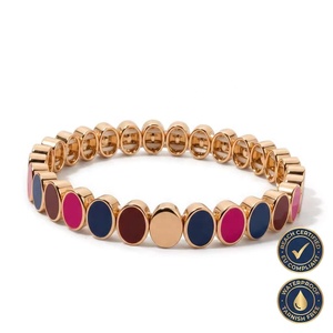 Nouveau Bracelet Élastique Perlé en Forme Géométrique Plaqué Or avec Émail, Modèle 2026, pour Femme, Usage Quotidien - Product Image 2