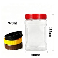 Bouteille de stockage alimentaire transparente en PET avec bouchon à vis sans BPA, pot à poignée pour bonbons, collations, aliments pour bébés 970 ml