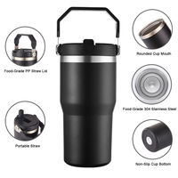 Tragbarer 20oz Pulverbeschichteter Auslaufsicherer Individueller Thermobecher Wasserflasche mit Faltbarem Tragegriff und Klappbarem Strohhalm-Deckel Kaffee