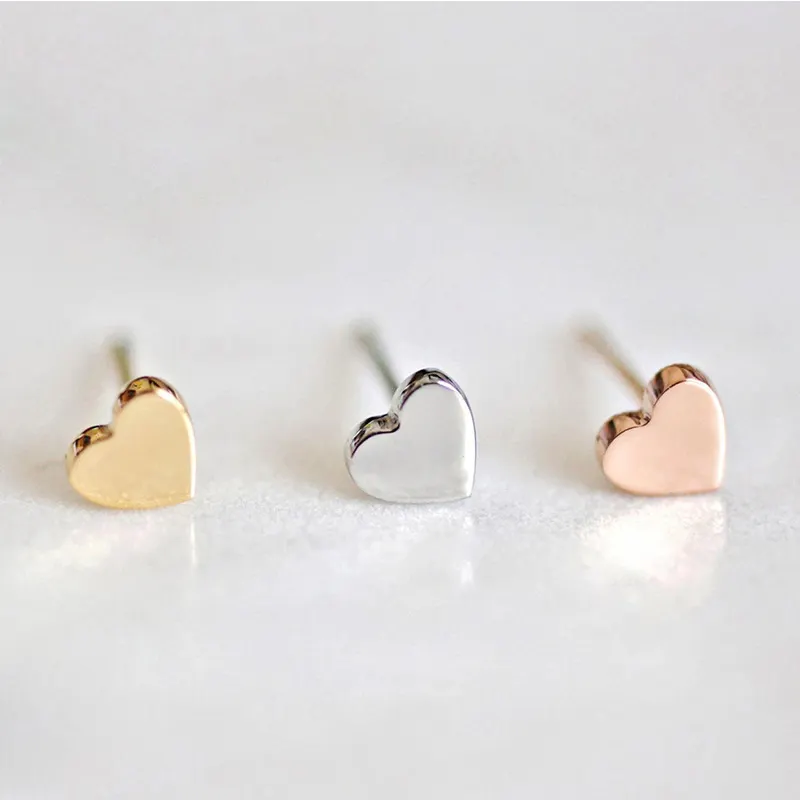 Fancy 18K Gold Plated Cheap Wholesales Stainless Steel Heart Stud Earrings for Girls