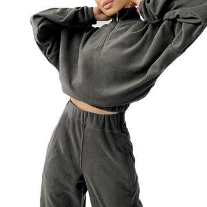 Factory's <b>Women's</b> Fashionable 2-Piece <b>Shorts</b> Set High-Lapel Pullover with Bag Zipper New Autumn Winter Tracksuit - Product Image 4