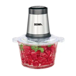 BOMA Blender Makanan Elektrik Dapur 2L, Wadah Kaca Blender Makanan Stainless Steel 300W Multifungsi Blender Makanan dan Daging