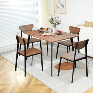 <b>Brown</b> rectangular dining <b>table</b> and chair set with crescent-shaped backrest, suitable for rental, home, and small apartments. - Product Image 1