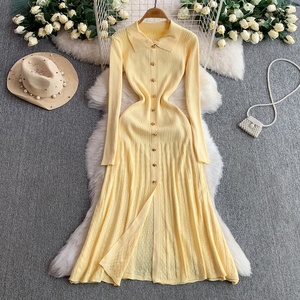 Damen Herbst Winter Einreihiges Tailliertes Fischschwanz-Kleid mit Eleganter POLO-Kragen und Langen Ärmeln aus Strick - Product Image 5