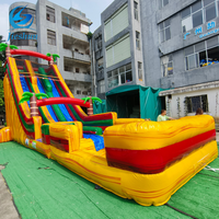 Vente chaude 23 pieds de haut enfants et adultes Double voies eau tropicale palmier toboggan gonflable avec piscine