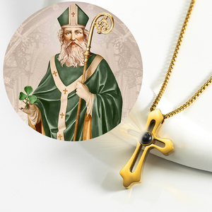 GIVELUCK Custom Edelstahl Kreuz Anhänger Projektion Saint Patrick Muster Projektor Halskette 18 Karat vergoldet Christian Bulk - Product Image 4