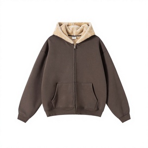 Vintage Boxy Zip Up <b>Hoodie</b> <b>Men</b> Heavyweight Terry Sweatshirt <b>Sherpa</b> Lined Oversized Streetwear Custom Logo - Product Image 4