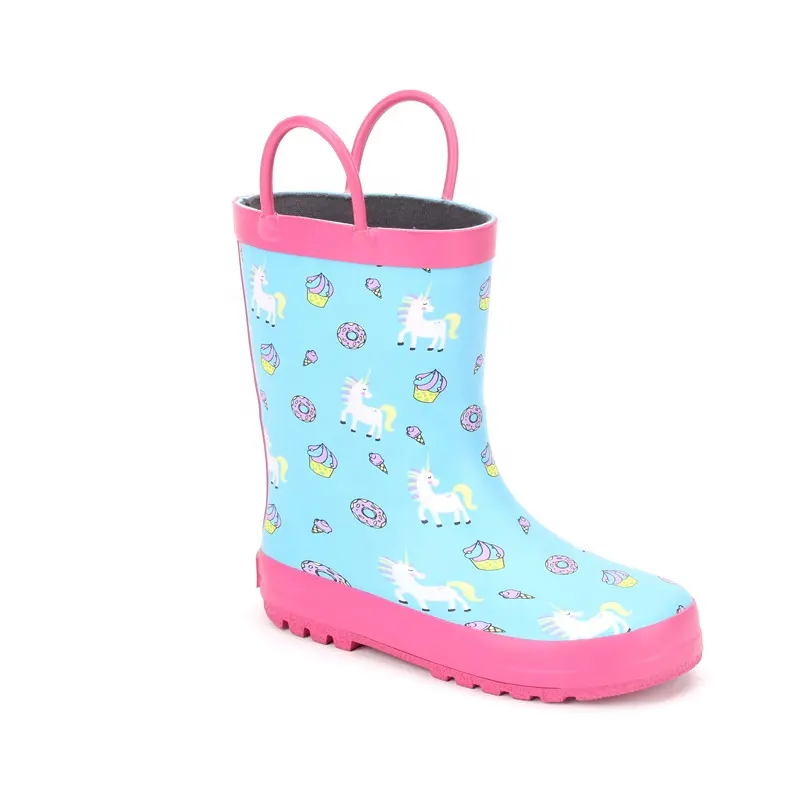 Design Your Own Gumboots Kids Waterproof Covers Shoes Wellies Natural Rubber Rain Boots Printed With Handle Wholesale