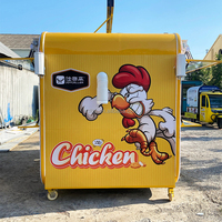 Camion de restauration mobile commercial pour poulet frit et steak, remorque de vente de nourriture, chariot de nourriture mobile lumineux avec graphismes de poulet de dessin animé, 220v, snack, barbecue